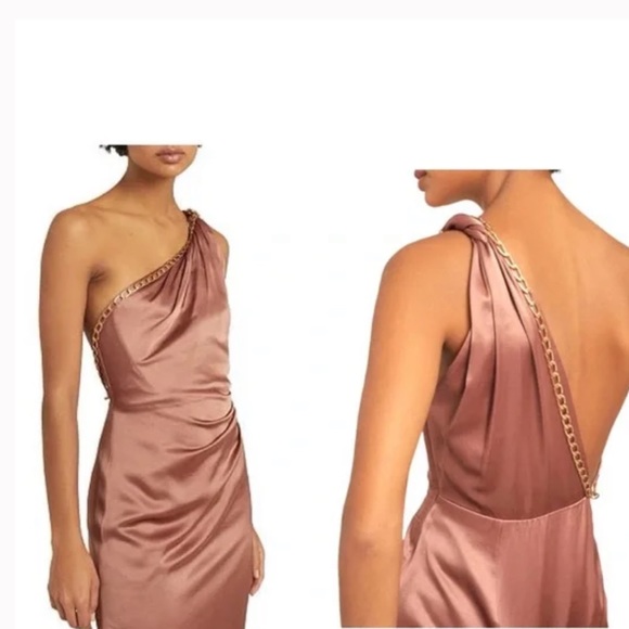 REISS dress Adaline Satin Drape Chain Detail Dress, Blush × 1 - Picture 2 of 5